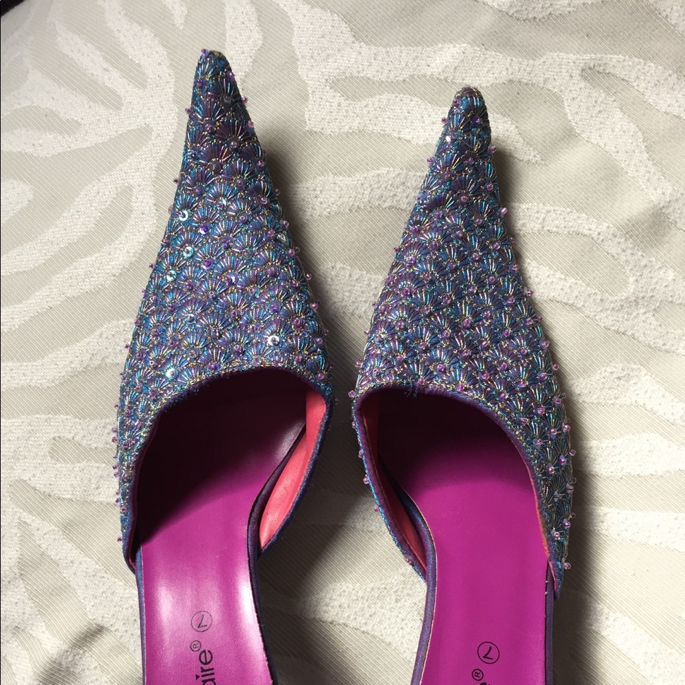 Purple beaded slip on shoes- size 9 US